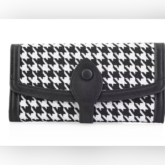 BY:KY Black Houndstooth Pattern Faux Leather Wallet, Factory Sealed - Picture 2 of 6